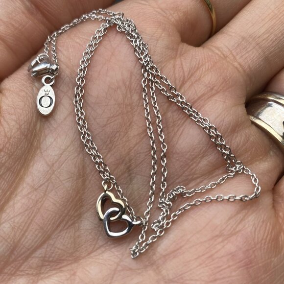 Real Pandora 14k Solid Gold & 925 Silver Double Heart Ring Pendant Chain Engagem - Picture 8 of 13